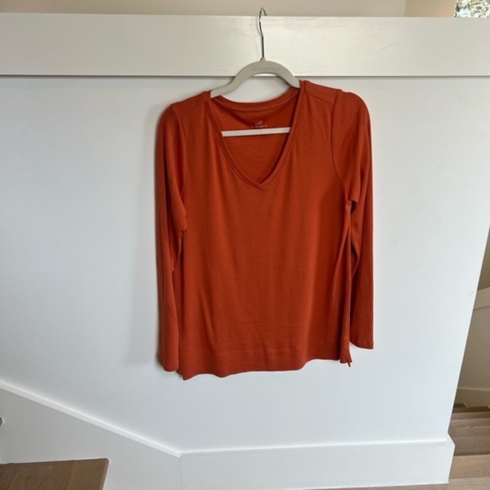 J. Jill Rust Burnt Orange Long Sleeve V-Neck Top Womens Size Medium